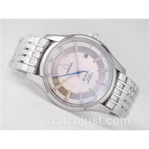 Quality UK Sale Omega De Ville Automatic Replica Watches With Silvery Dials For Men