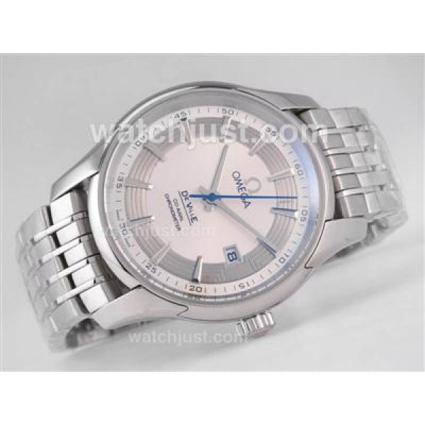 Quality UK Sale Omega De Ville Automatic Replica Watches With Silvery Dials For Men