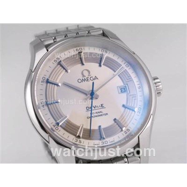 Quality UK Sale Omega De Ville Automatic Replica Watches With Silvery Dials For Men