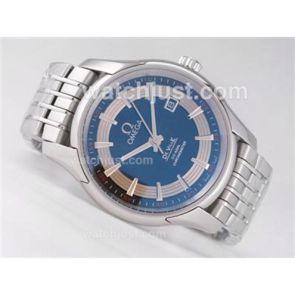 Cheap UK Sale Omega Hour Vision Automatic Fake Watch With Blue And Silvery Dial For Men
