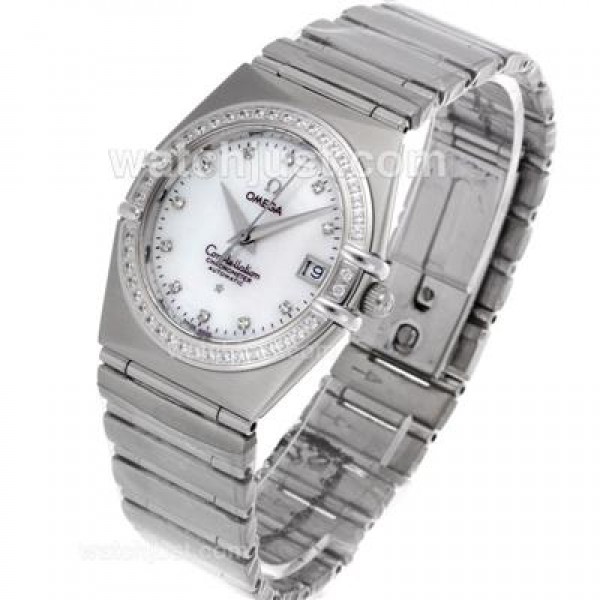 Perfect UK Omega Constellation Automatic Fake Watch With White Dial For Women