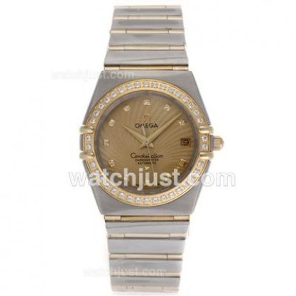 Best UK Omega Constellation Automatic Fake Watch With Champagne Dial For Women