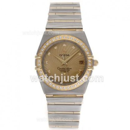 Best UK Omega Constellation Automatic Fake Watch With Champagne Dial For Women