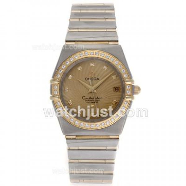 Best UK Omega Constellation Automatic Fake Watch With Champagne Dial For Women