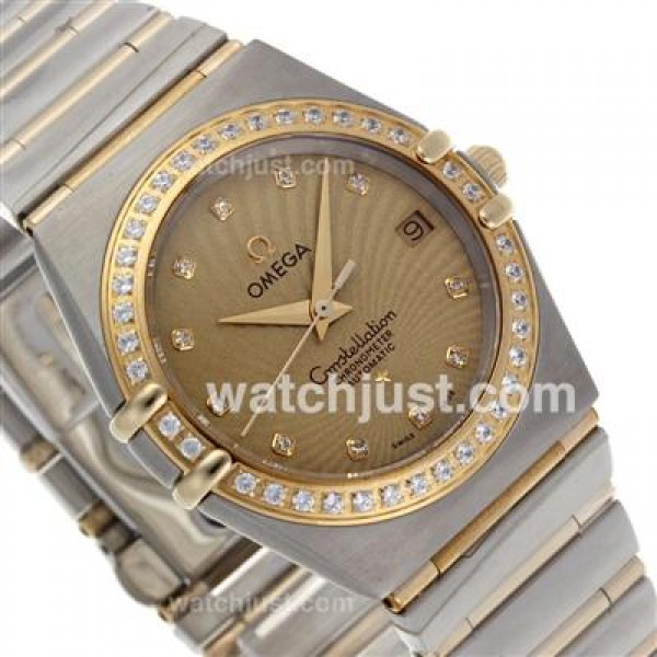 Best UK Omega Constellation Automatic Fake Watch With Champagne Dial For Women