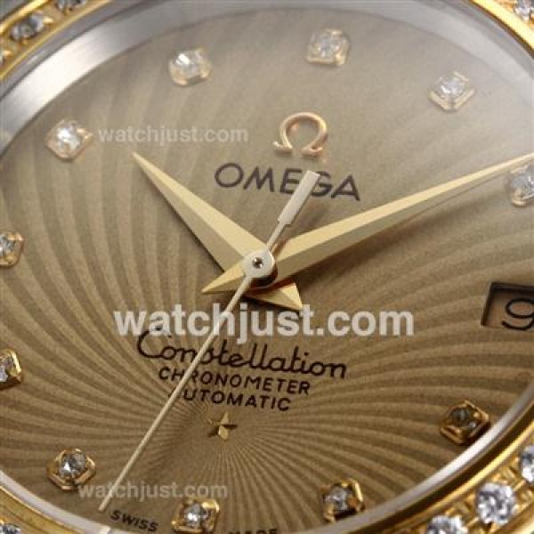 Best UK Omega Constellation Automatic Fake Watch With Champagne Dial For Women