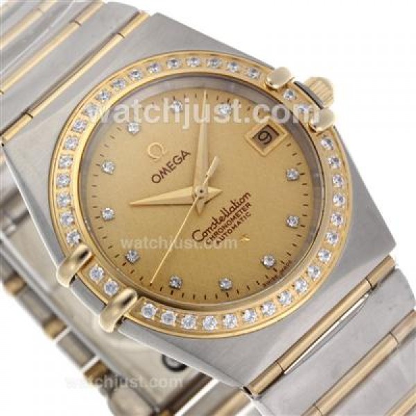 Best UK Omega Constellation Automatic Replica Watch With Champagne Dial For Women