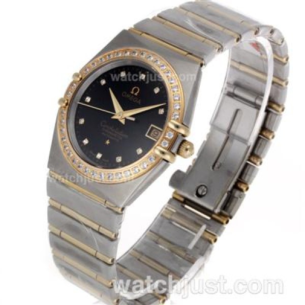 Swiss Movement UK Omega Constellation Quartz Fake Watch With Black Dial For Men