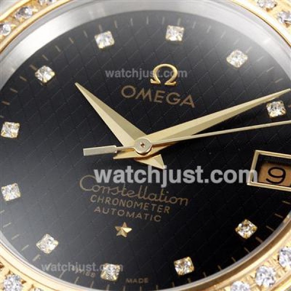 Swiss Movement UK Omega Constellation Quartz Fake Watch With Black Dial For Men