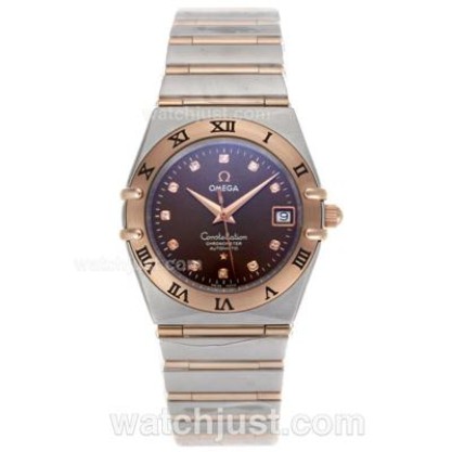 Best UK Omega Constellation Automatic Fake Watch With Brown Dial For Women