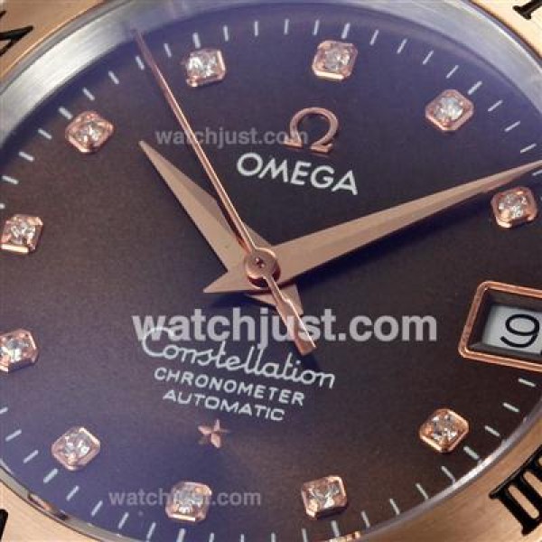 Best UK Omega Constellation Automatic Fake Watch With Brown Dial For Women