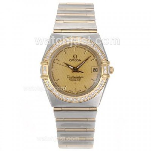 Best UK Omega Constellation Automatic Fake Watch With Champagne Dial For Women