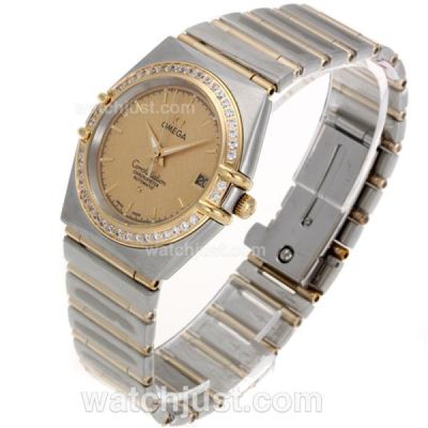Best UK Omega Constellation Automatic Fake Watch With Champagne Dial For Women