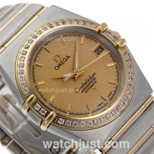 Best UK Omega Constellation Automatic Fake Watch With Champagne Dial For Women