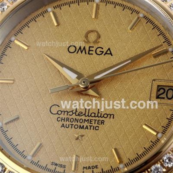 Best UK Omega Constellation Automatic Fake Watch With Champagne Dial For Women