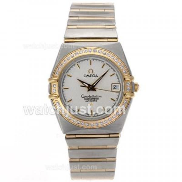 Perfect UK Omega Constellation Automatic Replica Watches With White Dials For Women