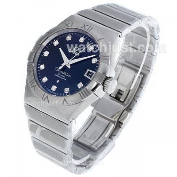 Best UK Omega Constellation Automatic Replica Watches With Blue Dials For Men