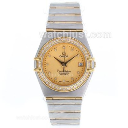 1:1 Best UK Omega Constellation Quartz Fake Watch With Champagne Dial For Women