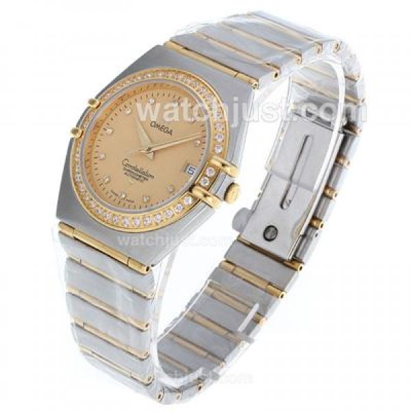 1:1 Best UK Omega Constellation Quartz Fake Watch With Champagne Dial For Women