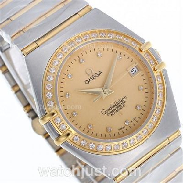 1:1 Best UK Omega Constellation Quartz Fake Watch With Champagne Dial For Women