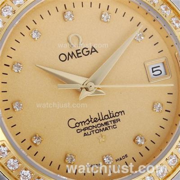 1:1 Best UK Omega Constellation Quartz Fake Watch With Champagne Dial For Women