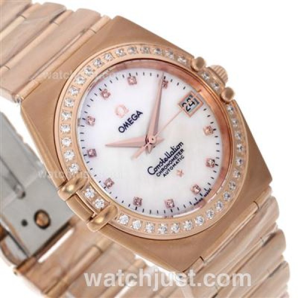 Perfect UK Omega Constellation Quartz Fake Watch With White Dial For Women