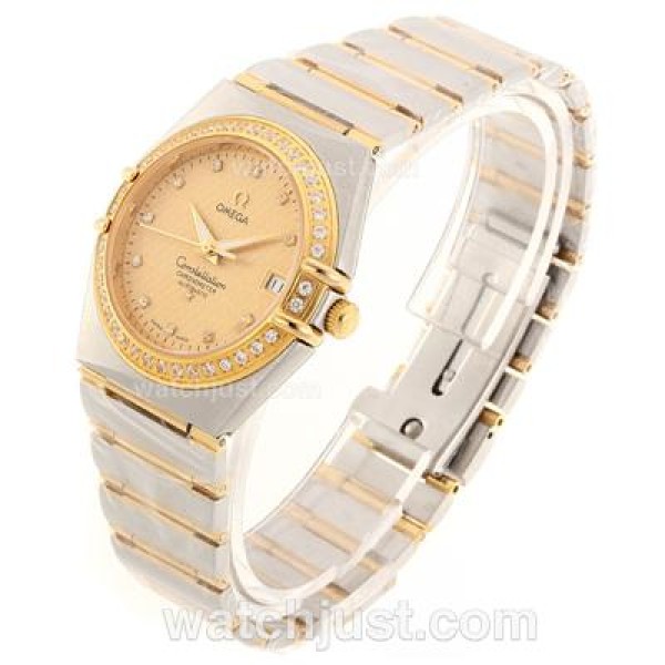 Swiss UK Omega Constellation Automatic Replica Watch With Champagne Dial For Women
