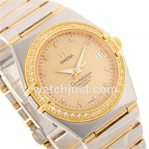 Swiss UK Omega Constellation Automatic Replica Watch With Champagne Dial For Women