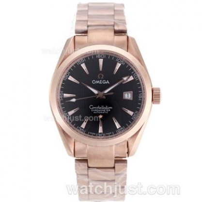 Swiss UK Omega Constellation Automatic Fake Watches With Black Dials For Men