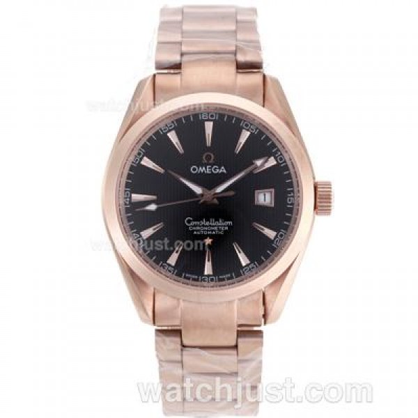 Swiss UK Omega Constellation Automatic Fake Watches With Black Dials For Men