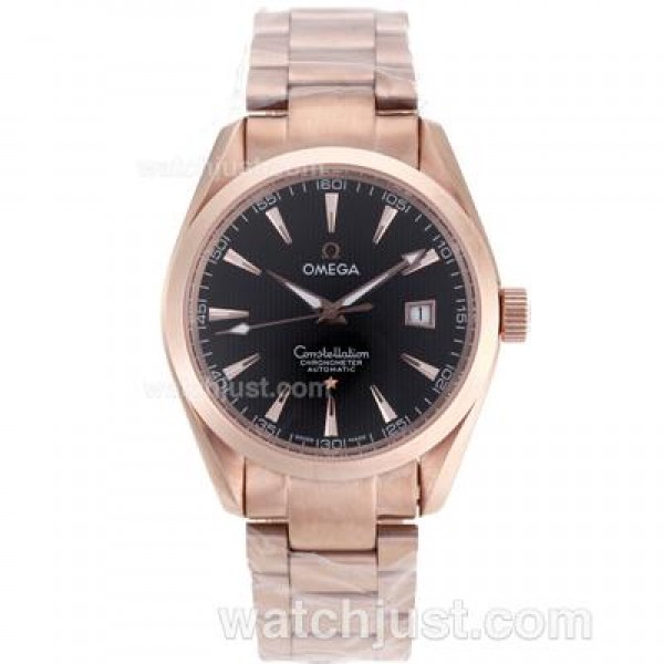 Swiss UK Omega Constellation Automatic Fake Watch With Black Dial For Men