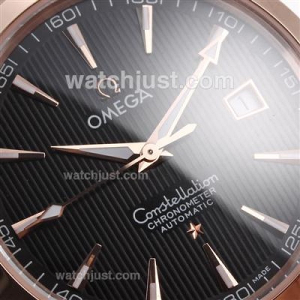 Swiss UK Omega Constellation Automatic Fake Watches With Black Dials For Men