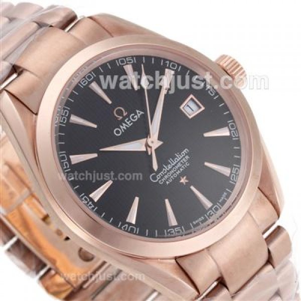Swiss UK Omega Constellation Automatic Fake Watches With Black Dials For Men