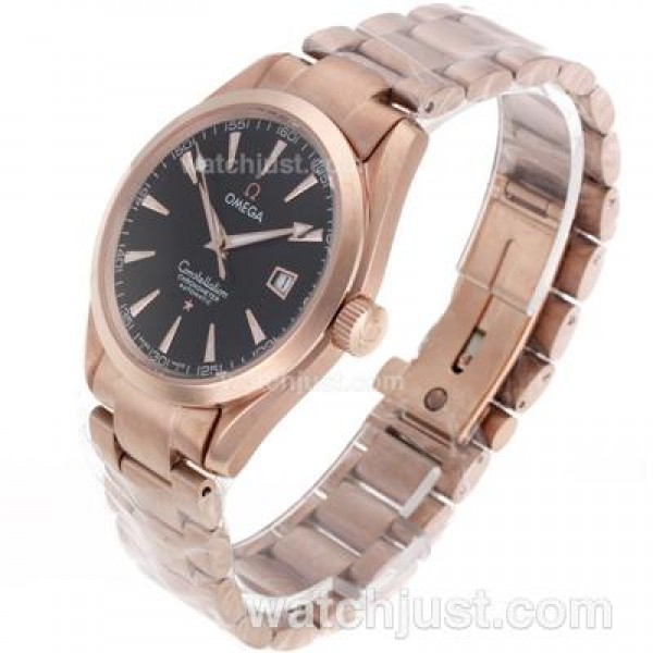 Swiss UK Omega Constellation Automatic Fake Watches With Black Dials For Men