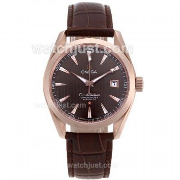 Best UK Omega Constellation Automatic Fake Watch With Brown Dial For Men