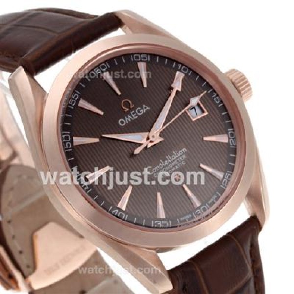 Best UK Omega Constellation Automatic Fake Watch With Brown Dial For Men