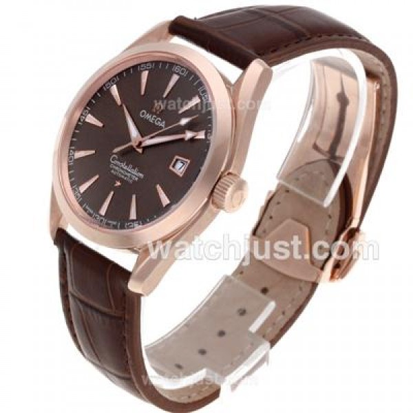 Best UK Omega Constellation Automatic Fake Watch With Brown Dial For Men