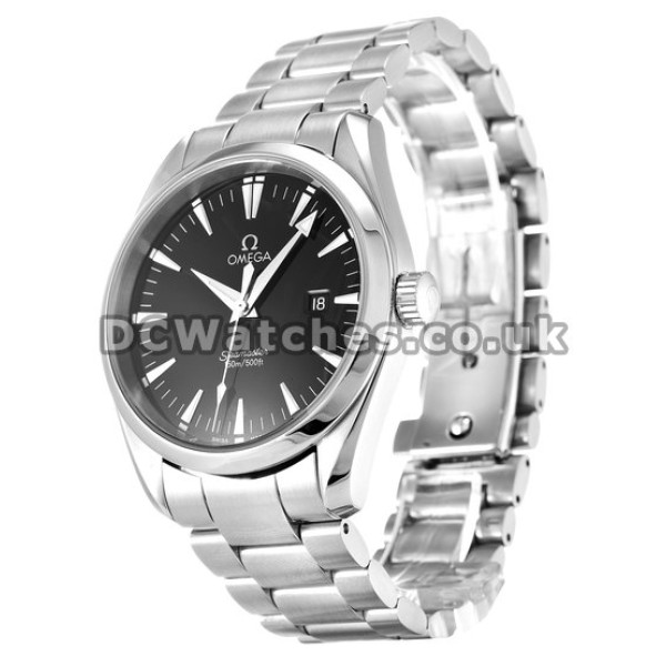 Water Resistant UK Sale Omega Aqua Terra Automatic Replica Watch With Black Dial For Men