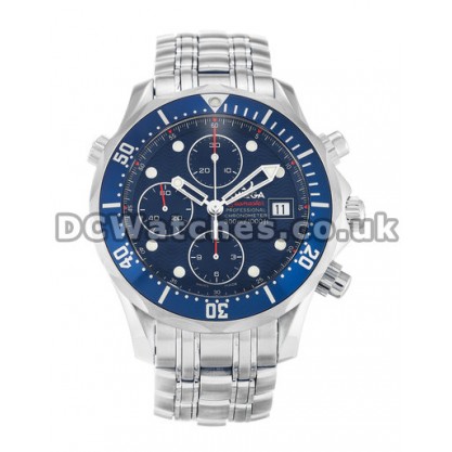 Best UK Sale Omega Seamaster Chrono Diver Automatic Fake Watch With Blue Dial For Men