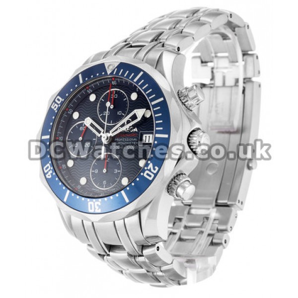 Best UK Sale Omega Seamaster Chrono Diver Automatic Fake Watch With Blue Dial For Men