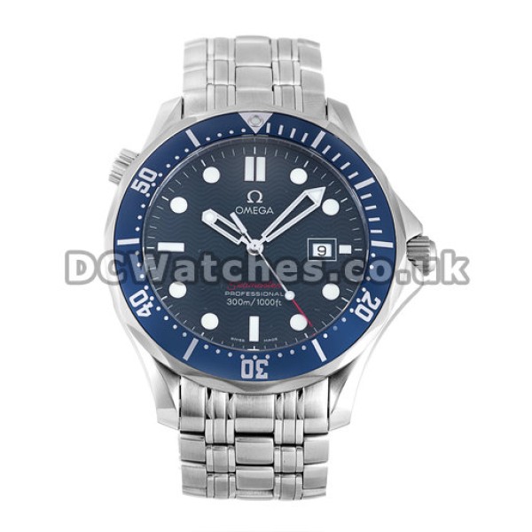 Waterproof UK Sale Omega Seamaster Automatic Fake Watch With Blue Dial For Men