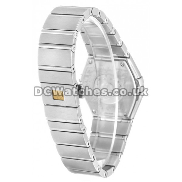 High Quality UK Omega Constellation Small Quartz Replica Watch With Black Diamonds Dial For Women