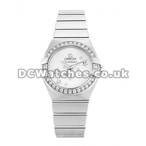 Cheap UK Omega Constellation Quartz Replica Watch With White Mother Of Pearl Dial For Women