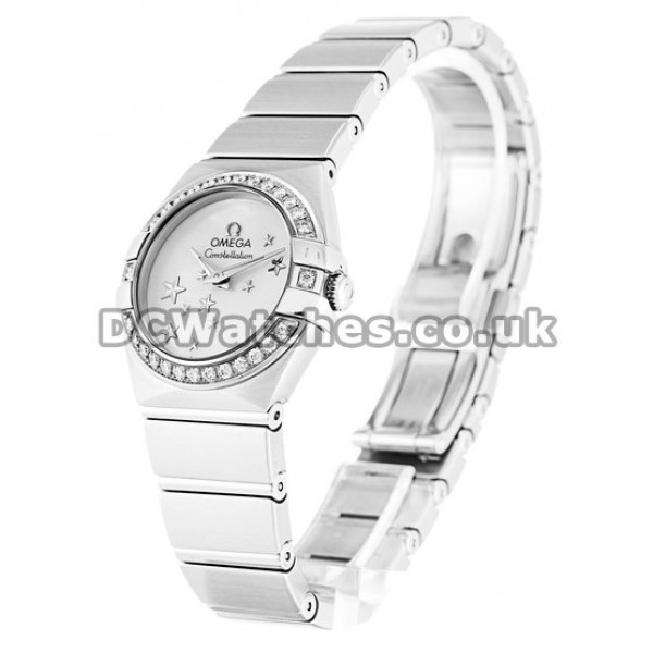 Cheap UK Omega Constellation Quartz Replica Watch With White Mother Of Pearl Dial For Women