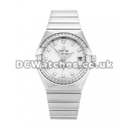 Perfect UK Sale Omega Constellation Quartz Fake Watch With White Mother Of Pearl Dial For Women