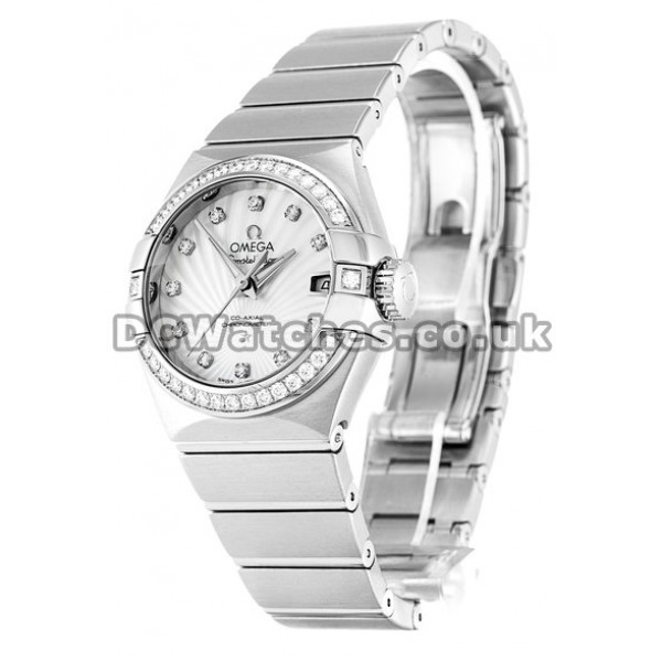 Perfect UK Sale Omega Constellation Quartz Fake Watch With White Mother Of Pearl Dial For Women