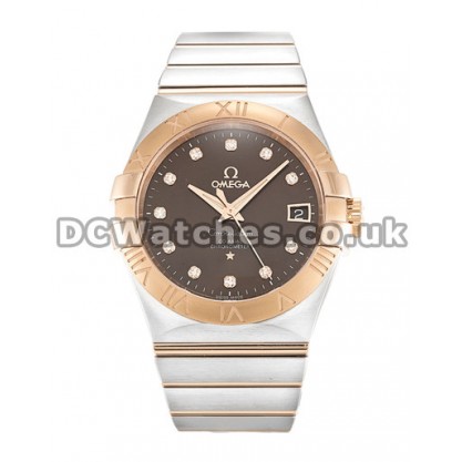 Cheap UK Omega Constellation Chronometer Automatic Replica Watch With Brown Diamond Dial For Men