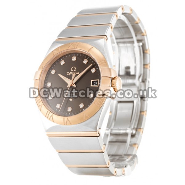 Cheap UK Omega Constellation Chronometer Automatic Replica Watch With Brown Diamond Dial For Men
