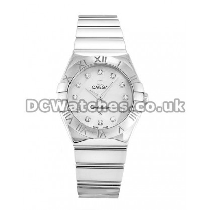 Best UK Omega Constellation Mini Quartz Fake Watches With White Mother Of Pearl Dial For Women