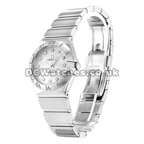 Best UK Omega Constellation Mini Quartz Fake Watches With White Mother Of Pearl Dial For Women